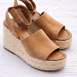 Marc Fisher LTD Suede Espadrille Wedge Sandals Platform Ankle Strap